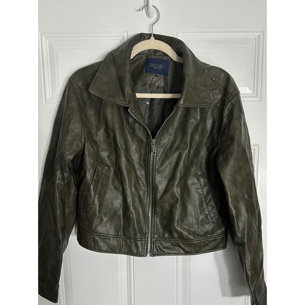 Rachel Rachel Roy Olive Green Faux Leather Moto Jacket Womens Medium